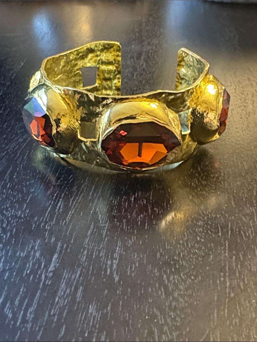 Gold Cuff Bracelet with Amber Red crystals - Women Jewelry
